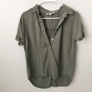 Olive green-short sleeve button down shirt